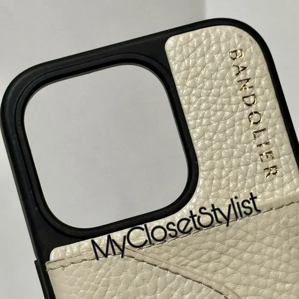 NEW! Bandolier Pebbled Cream Ivory Leather 15 Pro iPhone Wallet Card Case! Gold